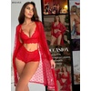 image:imageRSLOVE Women Lingerie Set with Robe  3 Piece Lace Bra and Panty Set Sexy Sleepwear for Bridal Honeymoon AnniversaryRed