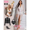 image:imageRSLOVE Women Lingerie Set with Robe  3 Piece Lace Bra and Panty Set Sexy Sleepwear for Bridal Honeymoon AnniversaryWhite