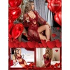 image:imageRSLOVE Women Lingerie Set with Robe  3 Piece Lace Bra and Panty Set Sexy Sleepwear for Bridal Honeymoon AnniversaryWine Red