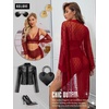 image:imageRSLOVE Women Lingerie Set with Robe  3 Piece Lace Bra and Panty Set Sexy Sleepwear for Bridal Honeymoon AnniversaryWine Red