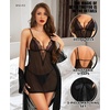 image:imageRSLOVE Women Sexy Lingerie Set  3pc Lace Mesh Babydoll with 34 Sleeve Robe amp Panty Adjustable Strap Nightgown SleepwearBlack