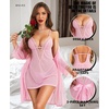 image:imageRSLOVE Women Sexy Lingerie Set  3pc Lace Mesh Babydoll with 34 Sleeve Robe amp Panty Adjustable Strap Nightgown SleepwearPink