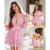 image:imageRSLOVE Women Sexy Lingerie Set  3pc Lace Mesh Babydoll with 34 Sleeve Robe amp Panty Adjustable Strap Nightgown SleepwearPink