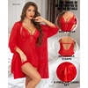 image:imageRSLOVE Women Sexy Lingerie Set  3pc Lace Mesh Babydoll with 34 Sleeve Robe amp Panty Adjustable Strap Nightgown SleepwearRed