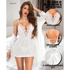 image:imageRSLOVE Women Sexy Lingerie Set  3pc Lace Mesh Babydoll with 34 Sleeve Robe amp Panty Adjustable Strap Nightgown SleepwearWhite