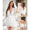 image:imageRSLOVE Women Sexy Lingerie Set  3pc Lace Mesh Babydoll with 34 Sleeve Robe amp Panty Adjustable Strap Nightgown SleepwearWhite