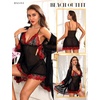 image:imageRSLOVE Women Sexy Lingerie Set 3 Piece Babydoll amp Lace Kimono Robe Strap Chemise Sleepwear Mesh NightgownBlackred