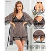 image:imageRSLOVE Women Sexy Lingerie Set 3 Piece Babydoll amp Lace Kimono Robe Strap Chemise Sleepwear Mesh NightgownLeopard Print