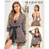 image:imageRSLOVE Women Sexy Lingerie Set 3 Piece Babydoll amp Lace Kimono Robe Strap Chemise Sleepwear Mesh NightgownLeopard Print