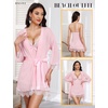 image:imageRSLOVE Women Sexy Lingerie Set 3 Piece Babydoll amp Lace Kimono Robe Strap Chemise Sleepwear Mesh NightgownPink