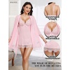 image:imageRSLOVE Women Sexy Lingerie Set 3 Piece Babydoll amp Lace Kimono Robe Strap Chemise Sleepwear Mesh NightgownPink
