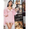 image:imageRSLOVE Women Sexy Lingerie Set 3 Piece Babydoll amp Lace Kimono Robe Strap Chemise Sleepwear Mesh NightgownPink