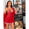 image:imageRSLOVE Women Sexy Lingerie Set 3 Piece Babydoll amp Lace Kimono Robe Strap Chemise Sleepwear Mesh NightgownRedwhite