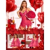 image:imageRSLOVE Women Sexy Lingerie Set 3 Piece Babydoll amp Lace Kimono Robe Strap Chemise Sleepwear Mesh NightgownRose Red