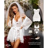 image:imageRSLOVE Women Sexy Lingerie Set 3 Piece Babydoll amp Lace Kimono Robe Strap Chemise Sleepwear Mesh NightgownWhite