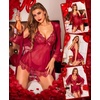 image:imageRSLOVE Women Sexy Lingerie Set 3 Piece Babydoll amp Lace Kimono Robe Strap Chemise Sleepwear Mesh NightgownWine Red