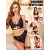 image:imageRSLOVE Womens Lingerie Sets Sexy  Lace Bra and Panty Sets for Women 2 Piece Heart Lingerie for Women FloralBlack