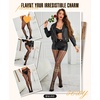 image:imageRSLOVE Womens Vintage Fishnet Lace Tights  High Waist Fishnet Striped Pantyhose Patterned Mesh Stockings Hollow out TightsBlack