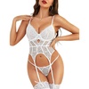 image:imageRSLOVE Lace Bodysuit Lingerie Set for Women Underwire Garter Teddy with Panty Sheer Mesh OutfitWhite