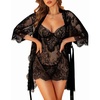 image:imageRSLOVE Lingerie Sets for Women Sexy  3 Piece Babydoll Lace Kimono Robe Chemise Nightwear Exotic Sleepwear Mesh NightgownBlack