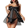 image:imageRSLOVE Lingerie for Women  Bow Babydoll Lingerie Set 2 Piece Satin Dress Teddy Bodysuit Gift OutfitBlack