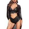 image:imageRSLOVE Women Lingerie Set with Robe  3 Piece Lace Bra and Panty Set Sexy Sleepwear for Bridal Honeymoon AnniversaryBlack