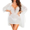image:imageRSLOVE Women Sexy Lingerie Set  3pc Lace Mesh Babydoll with 34 Sleeve Robe amp Panty Adjustable Strap Nightgown SleepwearWhite