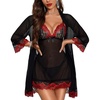 image:imageRSLOVE Women Sexy Lingerie Set 3 Piece Babydoll amp Lace Kimono Robe Strap Chemise Sleepwear Mesh NightgownBlackred