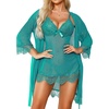image:imageRSLOVE Women Sexy Lingerie Set 3 Piece Babydoll amp Lace Kimono Robe Strap Chemise Sleepwear Mesh NightgownBlue Green