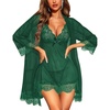 image:imageRSLOVE Women Sexy Lingerie Set 3 Piece Babydoll amp Lace Kimono Robe Strap Chemise Sleepwear Mesh NightgownDark Green