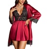 image:imageRSLOVE Womens Satin Lace Lingerie Set  2Piece Babydoll Nightgown amp Kimono Robe Sexy Strap Chemise Bride Comfy SleepwearBurgundy