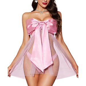 image:imageRSLOVE Lingerie for Women  Bow Babydoll Lingerie Set 2 Piece Satin Dress Teddy Bodysuit Gift OutfitPink