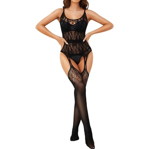 image:imageRSLOVE Womens Lace Bodysuit Sexy Fishnet Body Stockings  One Piece Crotchless Lingerie OutfitsBlack