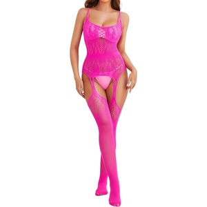 image:imageRSLOVE Womens Lace Bodysuit Sexy Fishnet Body Stockings  One Piece Crotchless Lingerie OutfitsPink