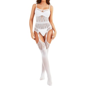 image:imageRSLOVE Womens Lace Bodysuit Sexy Fishnet Body Stockings  One Piece Crotchless Lingerie OutfitsWhite