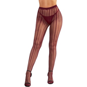 image:imageRSLOVE Womens Vintage Fishnet Lace Tights  High Waist Fishnet Striped Pantyhose Patterned Mesh Stockings Hollow out TightsBurgundy