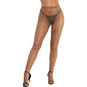 image:imageRSLOVE Womens Vintage Fishnet Lace Tights  High Waist Fishnet Striped Pantyhose Patterned Mesh Stockings Hollow out TightsDark Brown